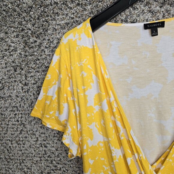 Talbots Top Womens Large Yellow Printed Surplice Neck Stretch Casual Ladies - Picture 4 of 7